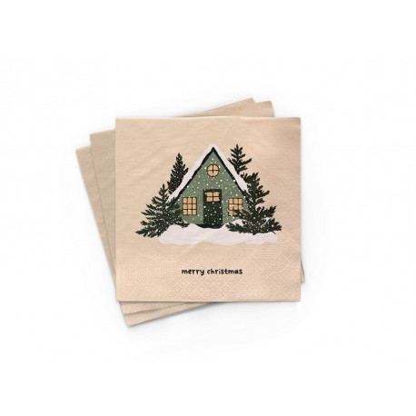 20 Serviettes 100% Bambou 33x33 cm Christmas Cabin - Chic Mic