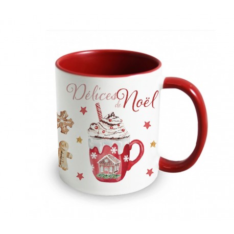 Mug ceramic 350ml (red inside and handle) - Délices Noël