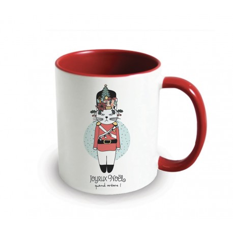 Mug ceramic 350ml (red inside and handle) - Chat casse-noisette