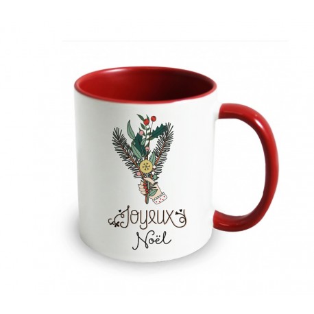 Mug ceramic 350ml (red inside and handle) - Joyeux Noël bouquet