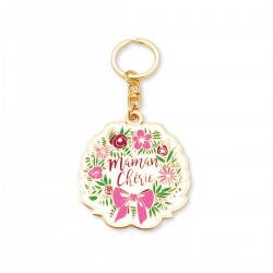 Porte-clés en métal - Floral rose (Maman chérie)