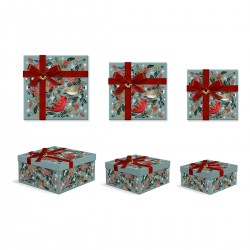 Set de 3 boîtes carrées gigognes GM Noël (ruban) - Christmas Garden