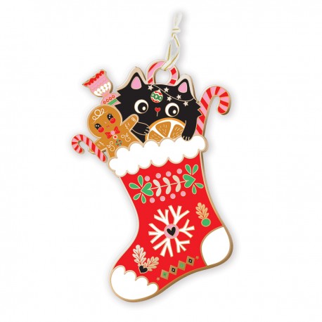 Décoration de Noël à suspendre (10 cm) - Noël Funky (chat chaussette)