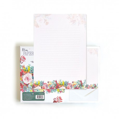 Papier à lettres (20 feuilles&10 enveloppes) - Floral rose