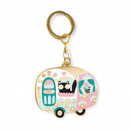 Metal keyring - Retro love (caravane chat)