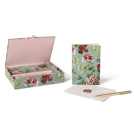 Set papeterie (12 cartes, enveloppes, stickers) - Fleur (Geranium)