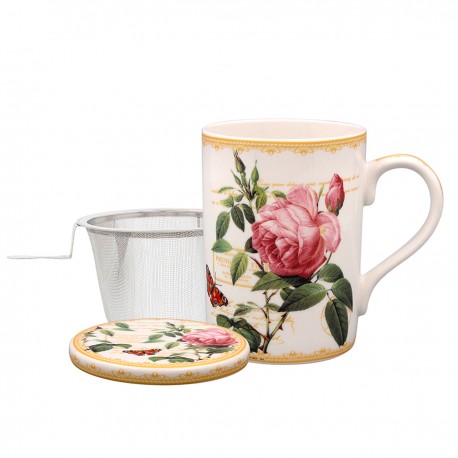 Mug coaster and infuser set - Redoute Rose