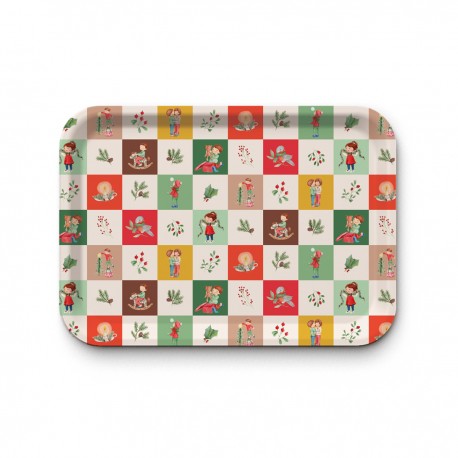 Plateau rectangulaire kraft (mate 42x30 cm) - Belle nuit de Noël (dam