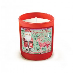 Bougie parfumée 220gr en verre rouge - Noël Folk (joyeuses fêtes)