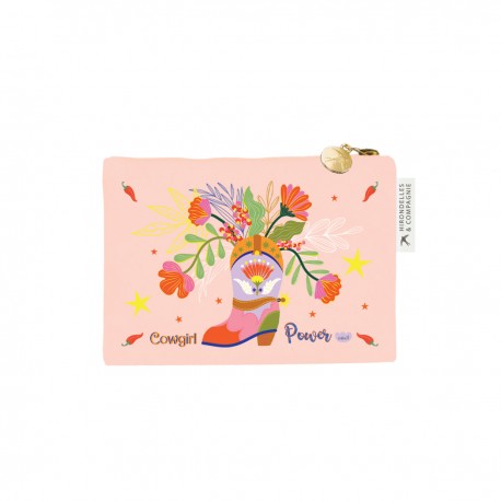 Porte-monnaie en coton rose (13x9,5 cm) - Far-west (Cowgirl power)