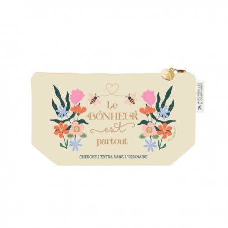 Trousse rectangulaire beige PM (24x13 cm) - Le bonheur est partout