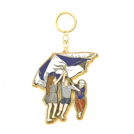 Porte-clés en métal - Ecole de vie (famille à la plage)