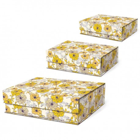 Set de 3 boîtes rectangulaires gigognes GM - Yellow Line Floral