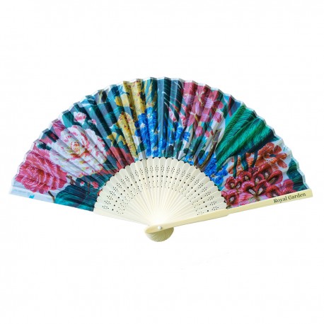 FAN (21cm / Polyster / Laser printed Logo on bamboo) - Flowery jungle