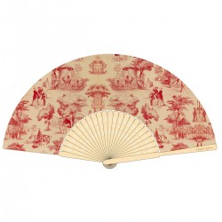 FAN (21cm /Polyster  Laser printed Logo on bambo) - red toile de jouy