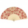 FAN (21cm /Polyster  Laser printed Logo on bambo) - Red toile de jouy