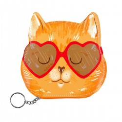 Trousse porte clés aspect cuir - Pets Cat Heart Glasses