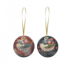 Set of 2 tin baubles - William Morris (Strawberry Thief)