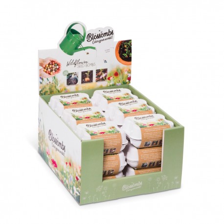 Display of 18 egg boxes of 6 flowers bombs