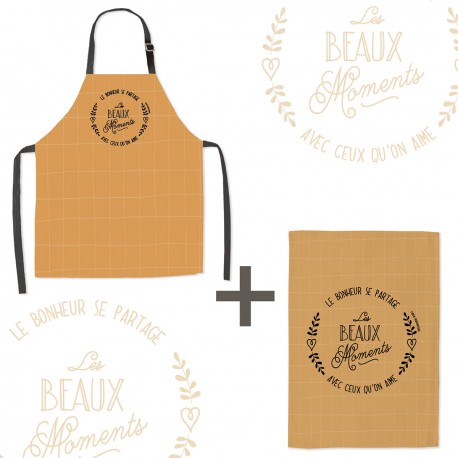 Lot tablier et torchon 100% coton biologique - Les beaux moments
