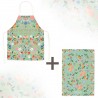 Lot tablier et torchon 100% coton biologique - Le bonheur est partout (vert)