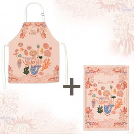 Lot tablier et torchon 100% coton biologique - Sea Reine