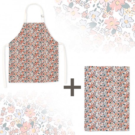 Lot tablier et torchon 100% coton biologique - Liberty Brush