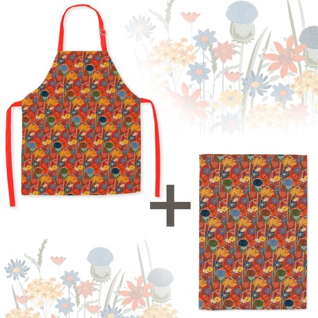 Lot tablier et torchon 100% coton biologique - Fleurs des Champs