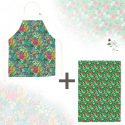 Lot tablier et torchon 100% coton biologique - Jardin de Cottage