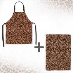 Lot tablier et torchon 100% coton biologique - Léopard