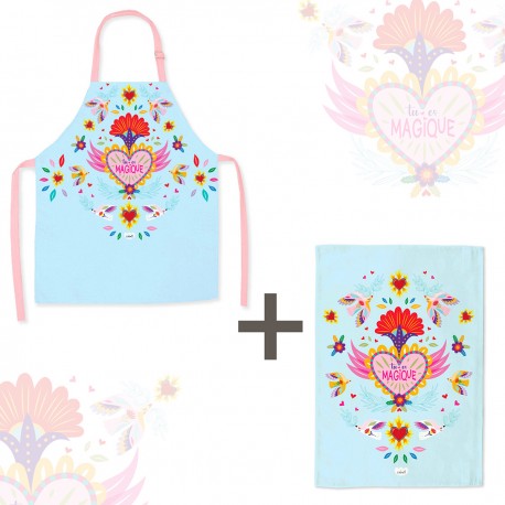 Lot tablier et torchon 100% coton biologique - Tu es magique
