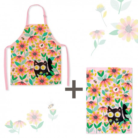 Lot tablier et torchon 100% coton biologique - Retro Love