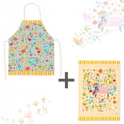 Lot tablier et torchon 100% coton biologique - Joli Jardin