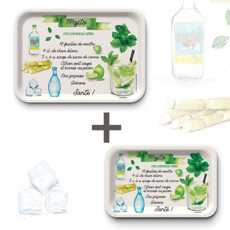 Lot de plateaux rectangulaires kraft (1 S et 1 L) - Mojito