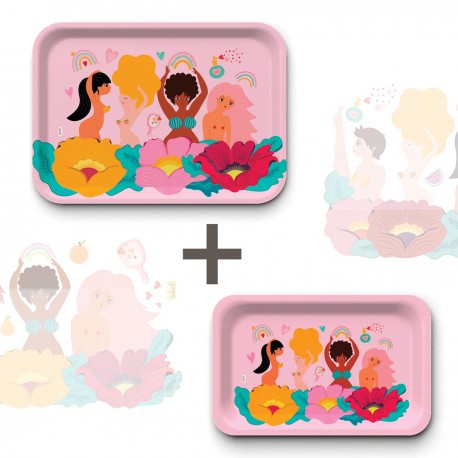 Lot de plateaux rectangulaires kraft (1 S et 1 L) - Girls