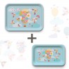 Lot de plateaux rectangulaires kraft (1 S et 1 L) - Montgolfière