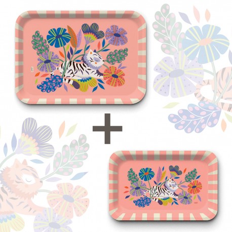 Lot de plateaux rectangulaires kraft (1 S et 1 L) - Tigre