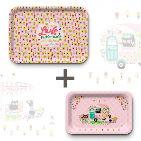 Lot de plateaux rectangulaires kraft (1 S et 1 L) - Retro Love