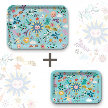 Lot de plateaux rectangulaires kraft (1 S et 1 L) - Soleil d'Hiver