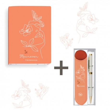 Lot carnet A5 deluxe (160p.) et étui stylo - Fleurever