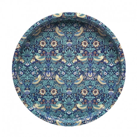 Plateau rond (dia 30cm) en métal -William Morris (Strawberry Thief B)