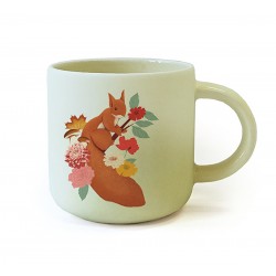 Mug céramique rond vert 350ml - Nature vivante (écureuil)