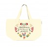 Grand sac cabas en coton beige avec fermeture - Le bonheur se partage