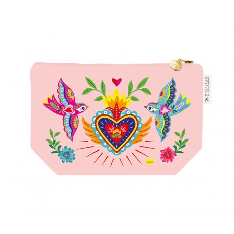 Trousse cosmétique en coton GM rose - Canta la Vida (Ex voto)