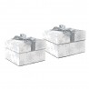 Set 2 boîtes carrées ruban Noël - Silver Snowflakes