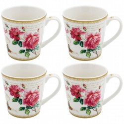 Coffret 4 mugs 'Redouté Rose'
