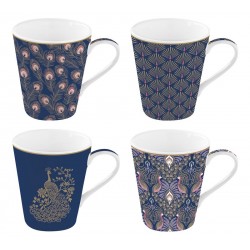 Coffret 4 mugs 300 ml en porcelaine - Peacock