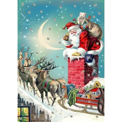 Carte double GM et enveloppe Noel - Santa in Chimney