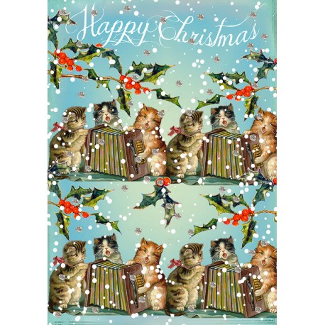 Carte double GM et enveloppe Noel - Cats Xmas Singers