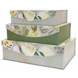 Set de 3 boîtes rectangulaires gigognes GM - Pastel Leaf Garden